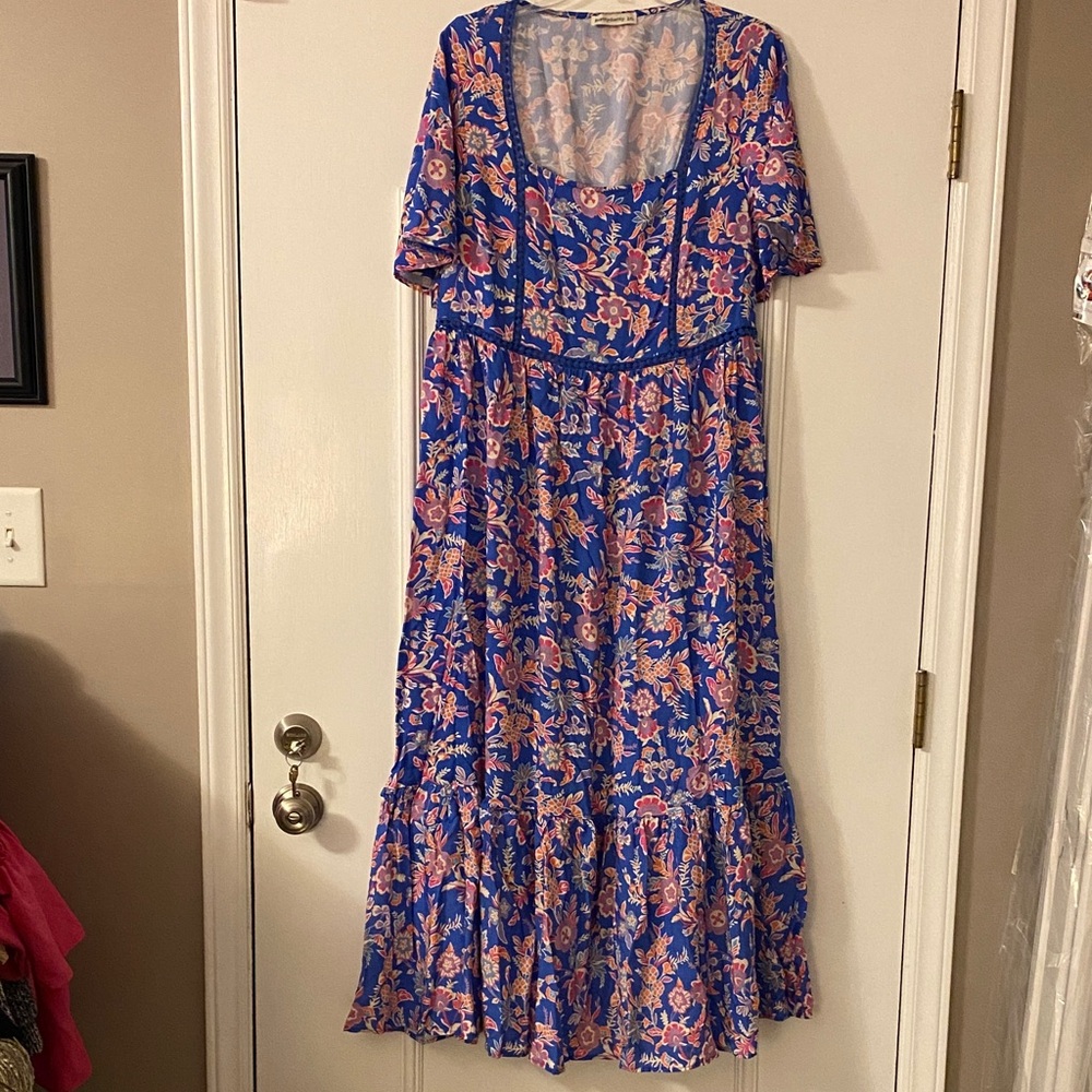 Floral Square-Neck maxi Dress - Blue, Coral, Lavender, Cream & Pink.
